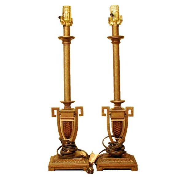 Set of 2 Brass Braided Pendulum Bottom Swing Table Lamps Camilles Collection Vtg - Picture 1 of 13